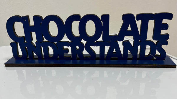 Chocolate Understands laser-cut signpost