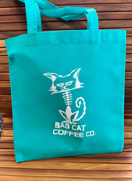 Teal Bad Cat logo tote